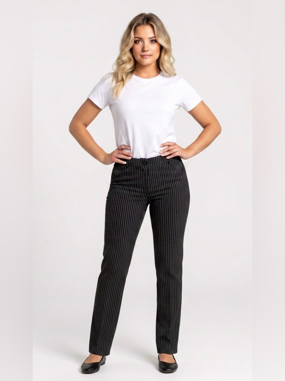 Betabrand Pinstripe Black & White Pants - Size XL (14/16)